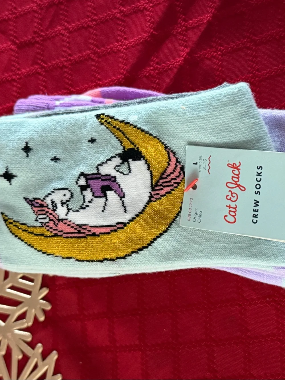 brand new 4-pack Cat & Jack Unicorn on Moon Crew Socks - Purple, Gold, Mint